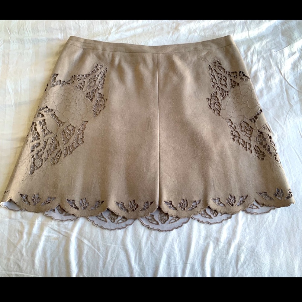 Bcbg leather mini skirt with laser cut flowers
